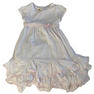 Laura Ashley Dress Dotted Swiss Pastel Pink Flutter Sleeves Ruffled Hem Size 6